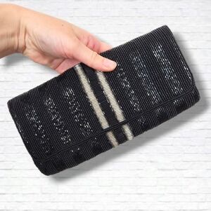 Vintage "Style By Du-Val" Handmade Fully Beaded Black Formal Evening Clutch